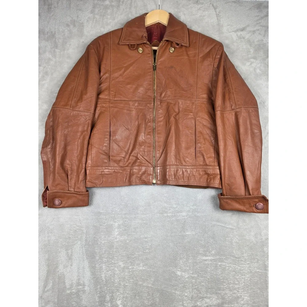 Vintage McGregor Leather Jacket Mens 40 Brown Talon Zip Bomber Fits Very Short
